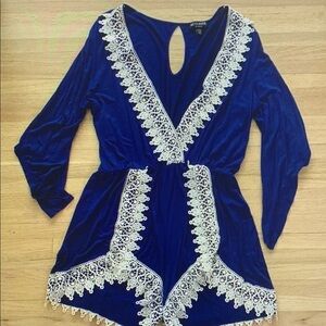 Blue and White Lace Romper
